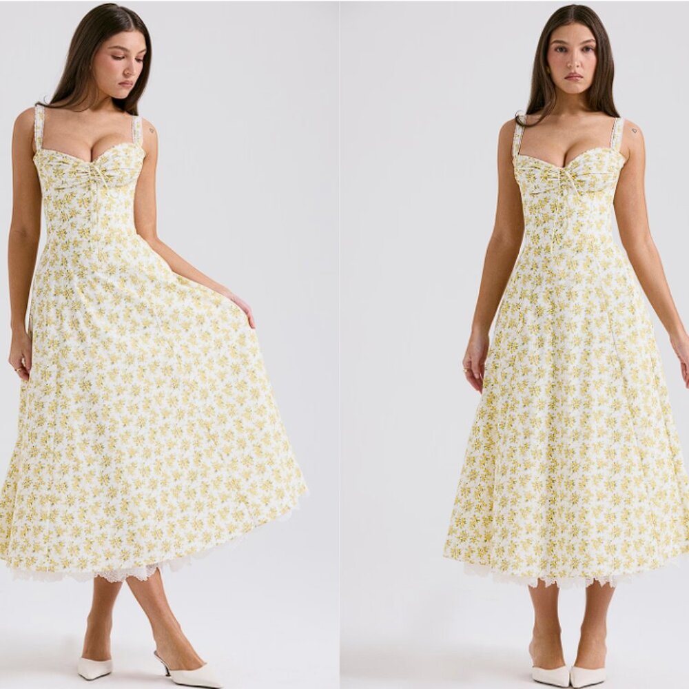 House of CB ‘Rosalee’ White Vintage Floral Print Cotton Bustier Sundress - Picture 4 of 10